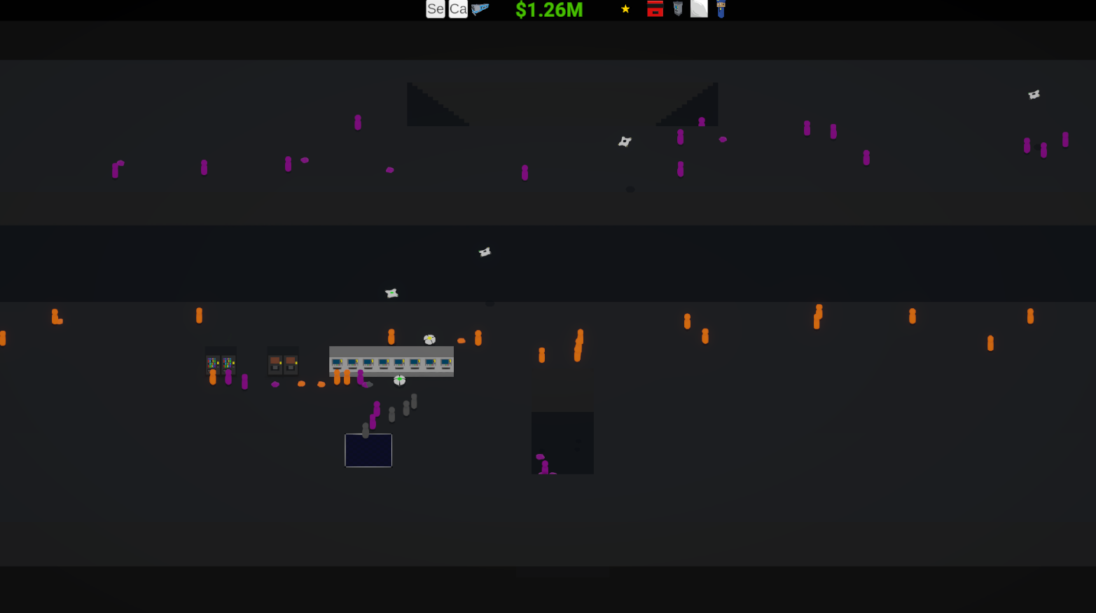 Straight-on far shot of waiting passengers